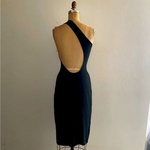 GUCCI]By Tom Ford Y2K Black Knit One-shoulder Backopen Cutout MIDI Dress